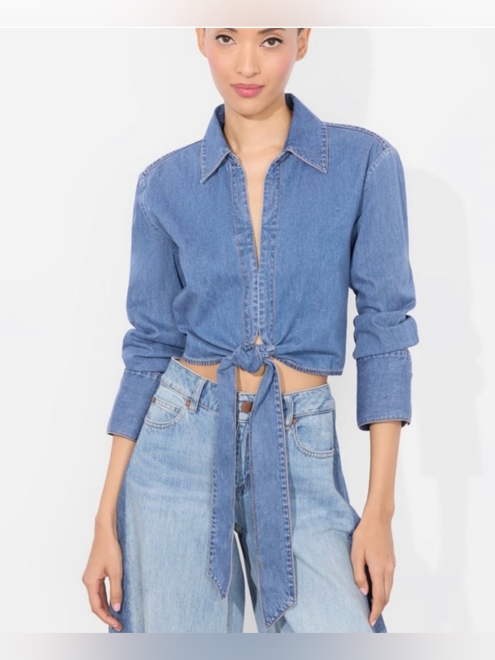 Alice + Olivia Hannon Chambray tie front blouse